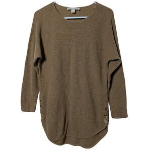 Michael Kors Women's Brown Waffle Knit Sweater, Small, Gold Button Accents